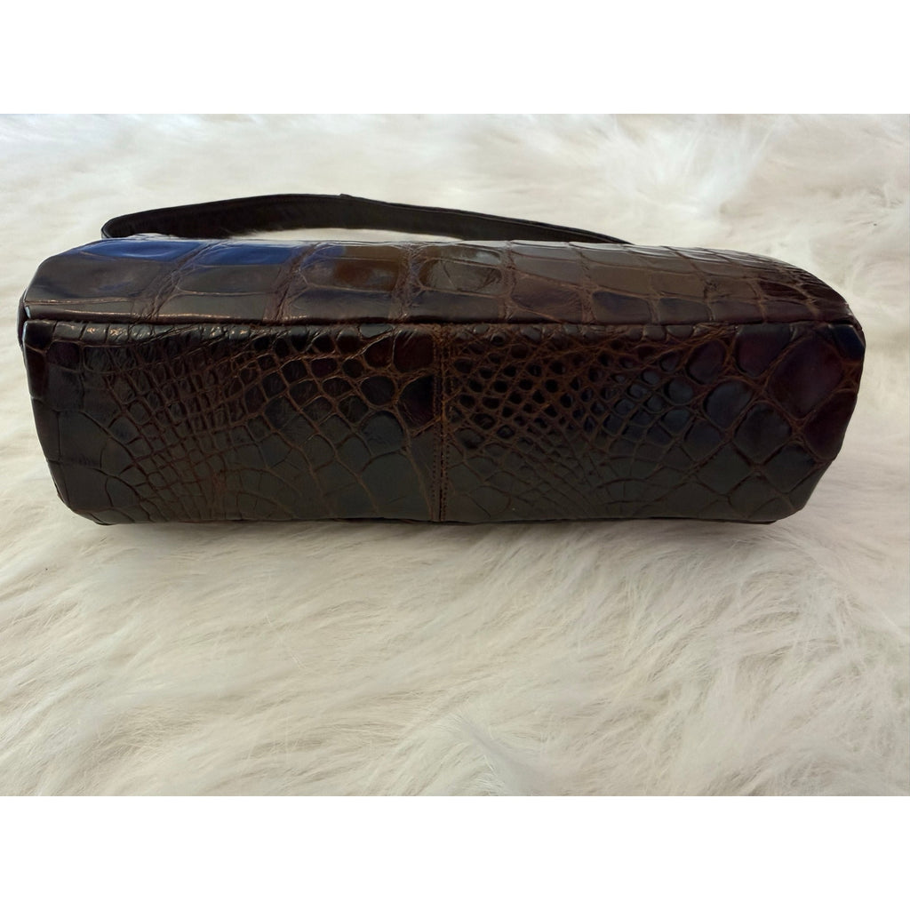 Vintage 1960s Genuine Alligator/Croc Handbag Structured Mid Century Brown Purse