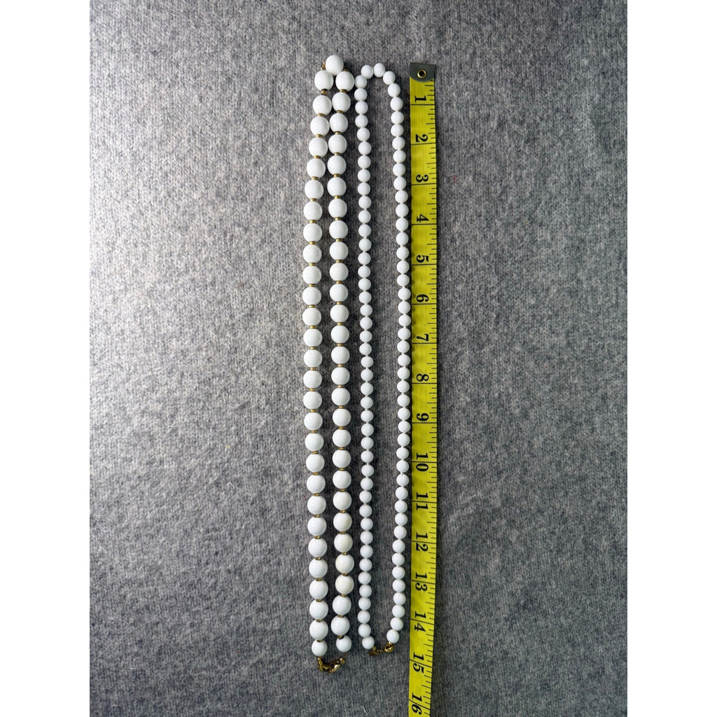 Vintage Monet Lot of 2 White Bead Necklaces 30 Inch Single Strands