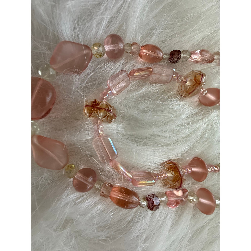 Vintage 1990s Pink & Amber Glass Beaded Two-Piece Necklace Set