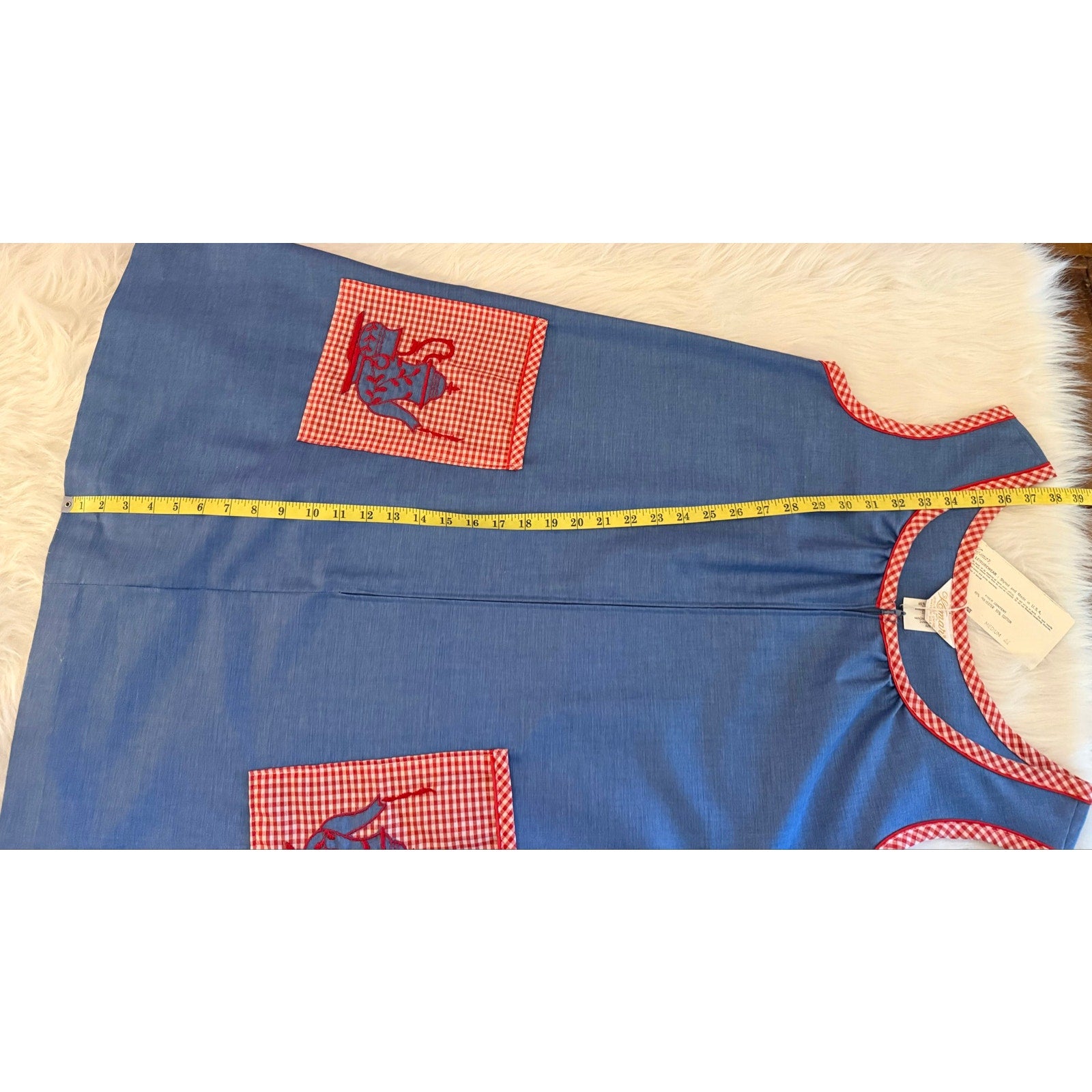 Vintage 1970s Komar In & Out Shift Blue Zipper Front House Dress M With Tags