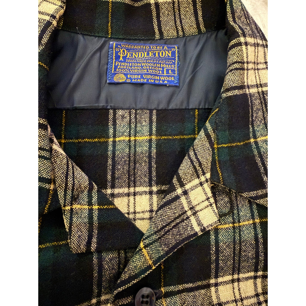 Vintage Pendleton Dress Gordon Tartan Wool Flannel Shirt with Elbow Patches