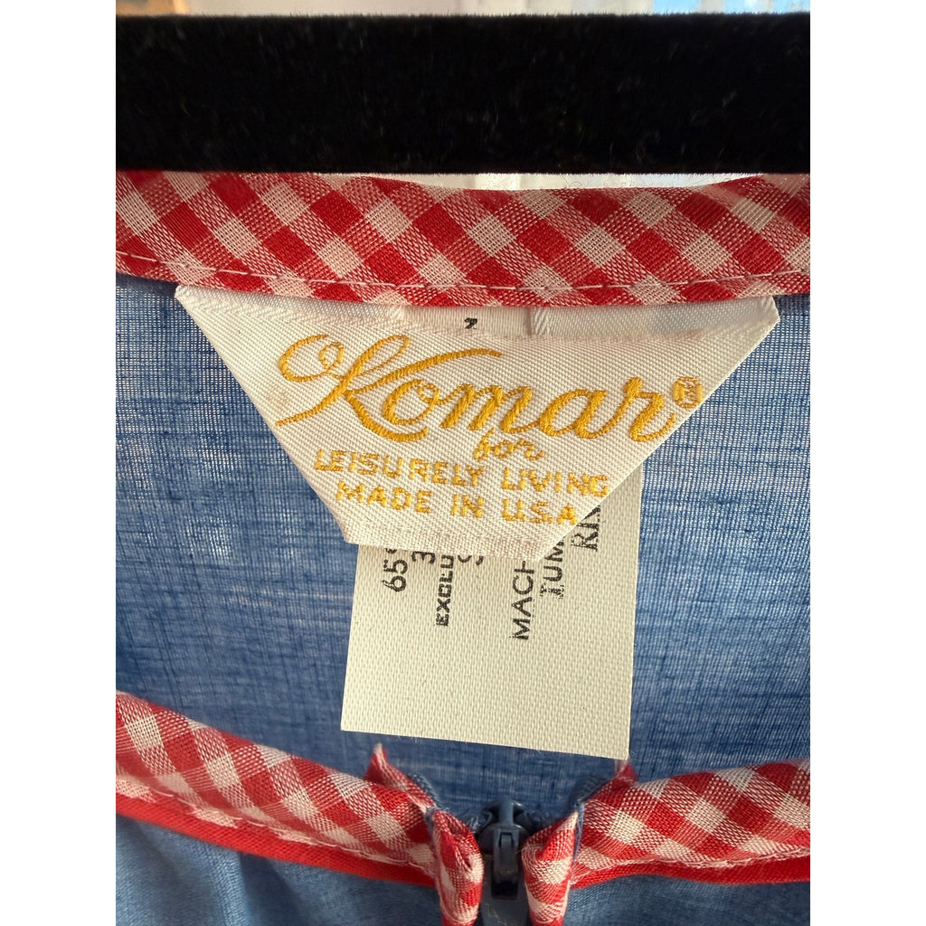 Vintage 1970s Komar In & Out Shift Blue Zipper Front House Dress M With Tags