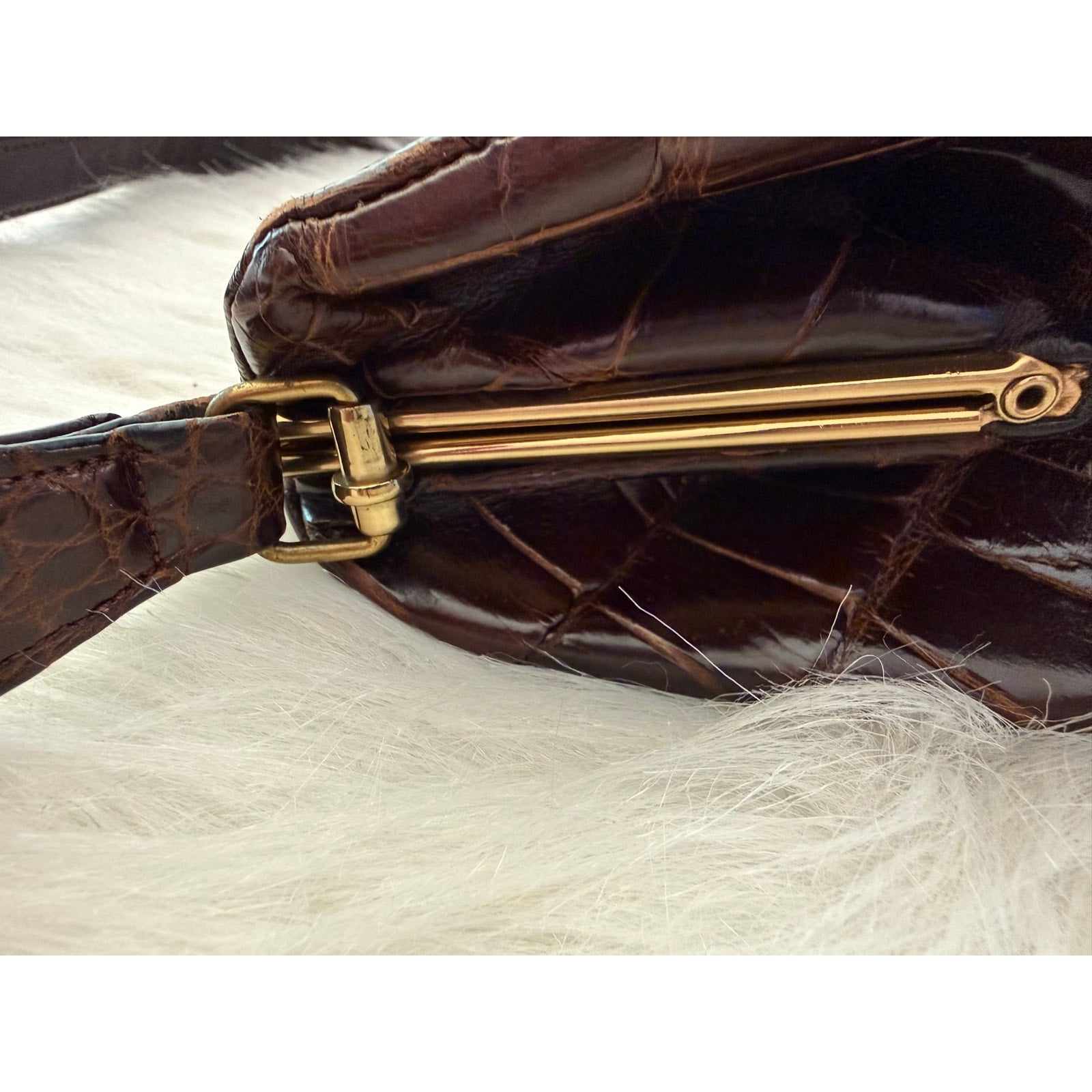 Vintage 1960s Genuine Alligator/Croc Handbag Structured Mid Century Brown Purse