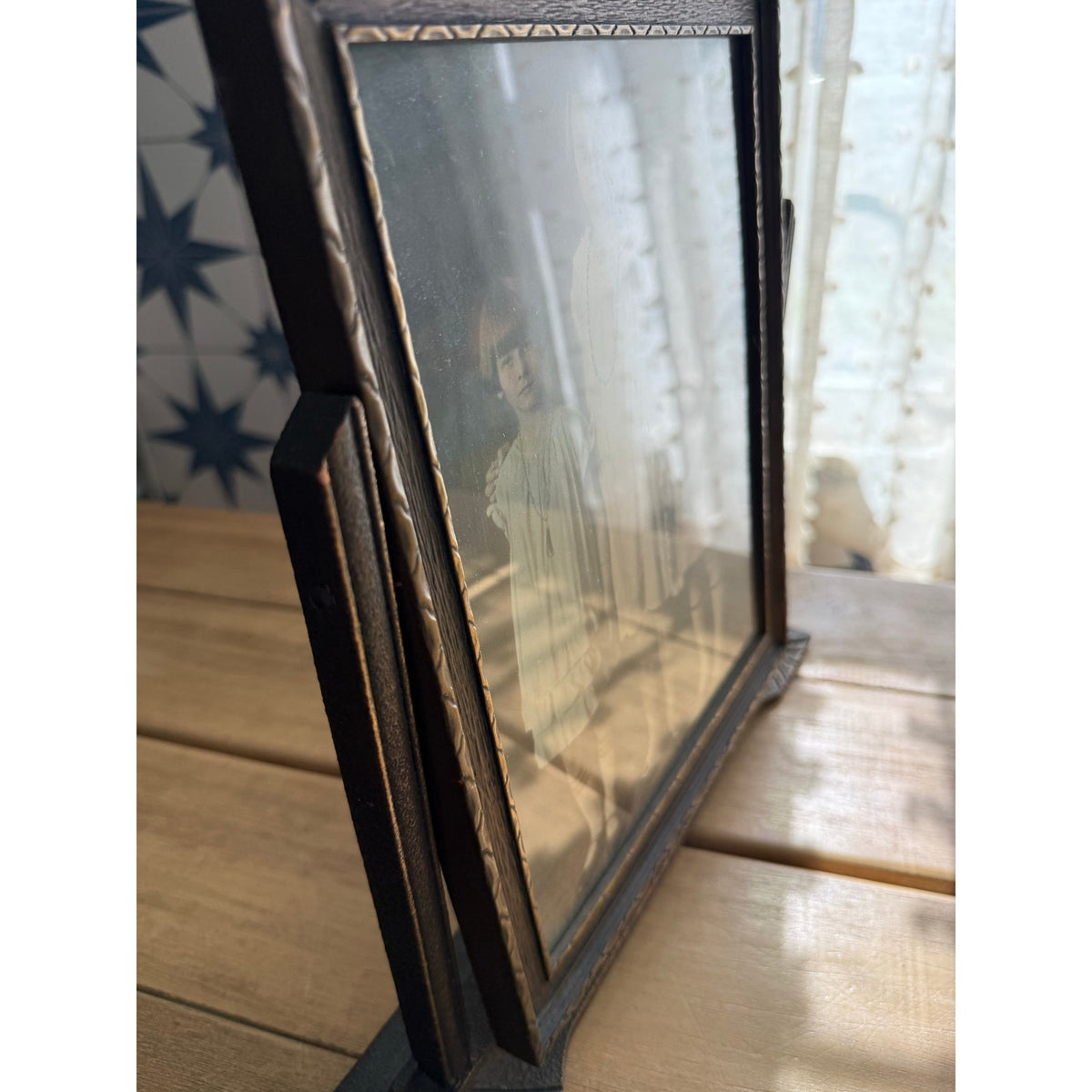 1930s Art Deco Faux Bronze Wood Swing Frame Vintage 1920s Flapper Photo Portrait