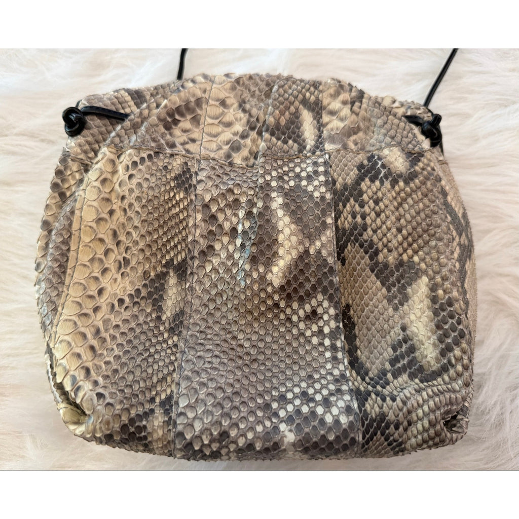 1980s Meyers USA Exotic Python Snakeskin Pouch Bag w/ Abalone Shell Statement