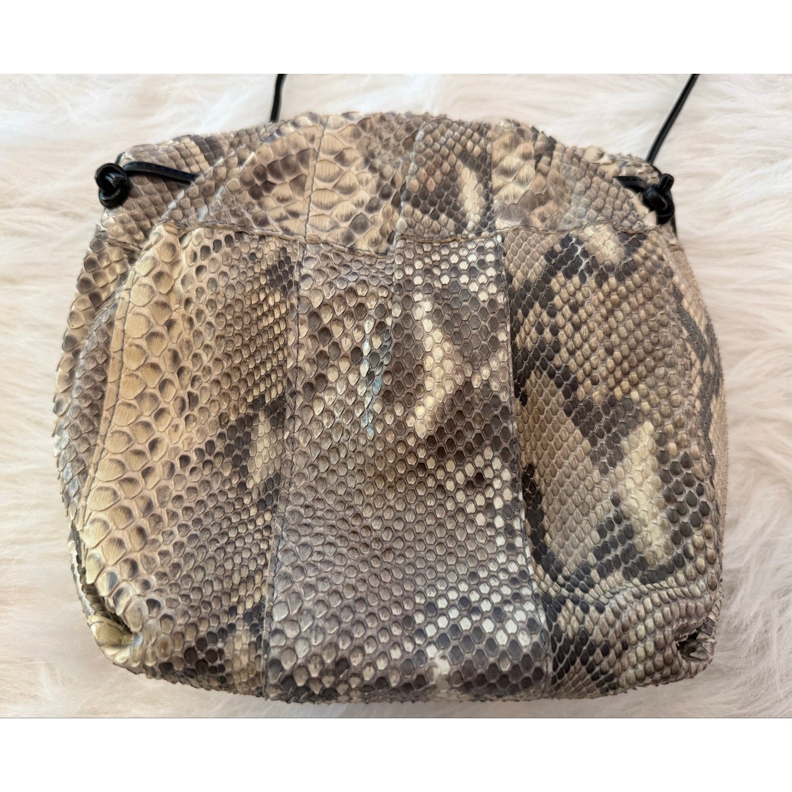 1980s Meyers USA Exotic Python Snakeskin Pouch Bag w/ Abalone Shell Statement