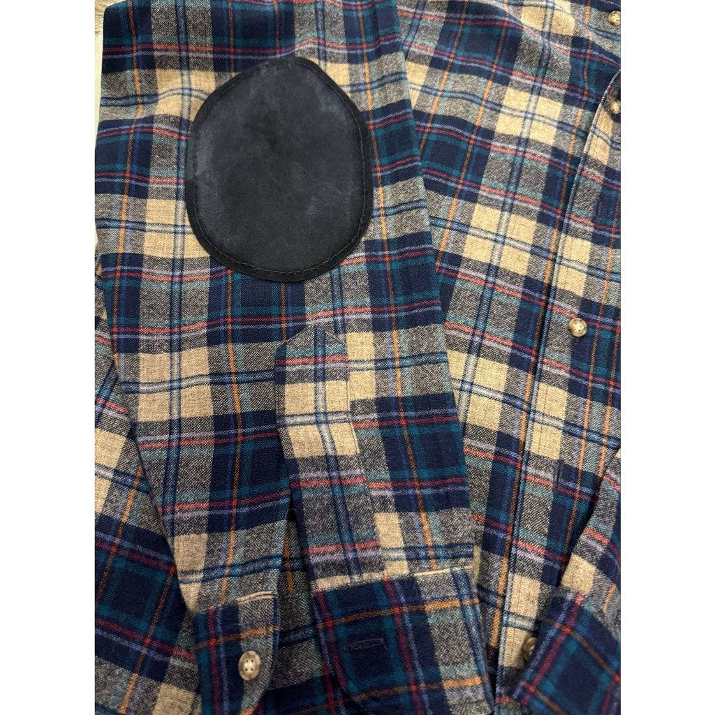 Vintage 1970s Pendleton Woolen Mills Plaid Flannel Shirt with Elbow Patches L