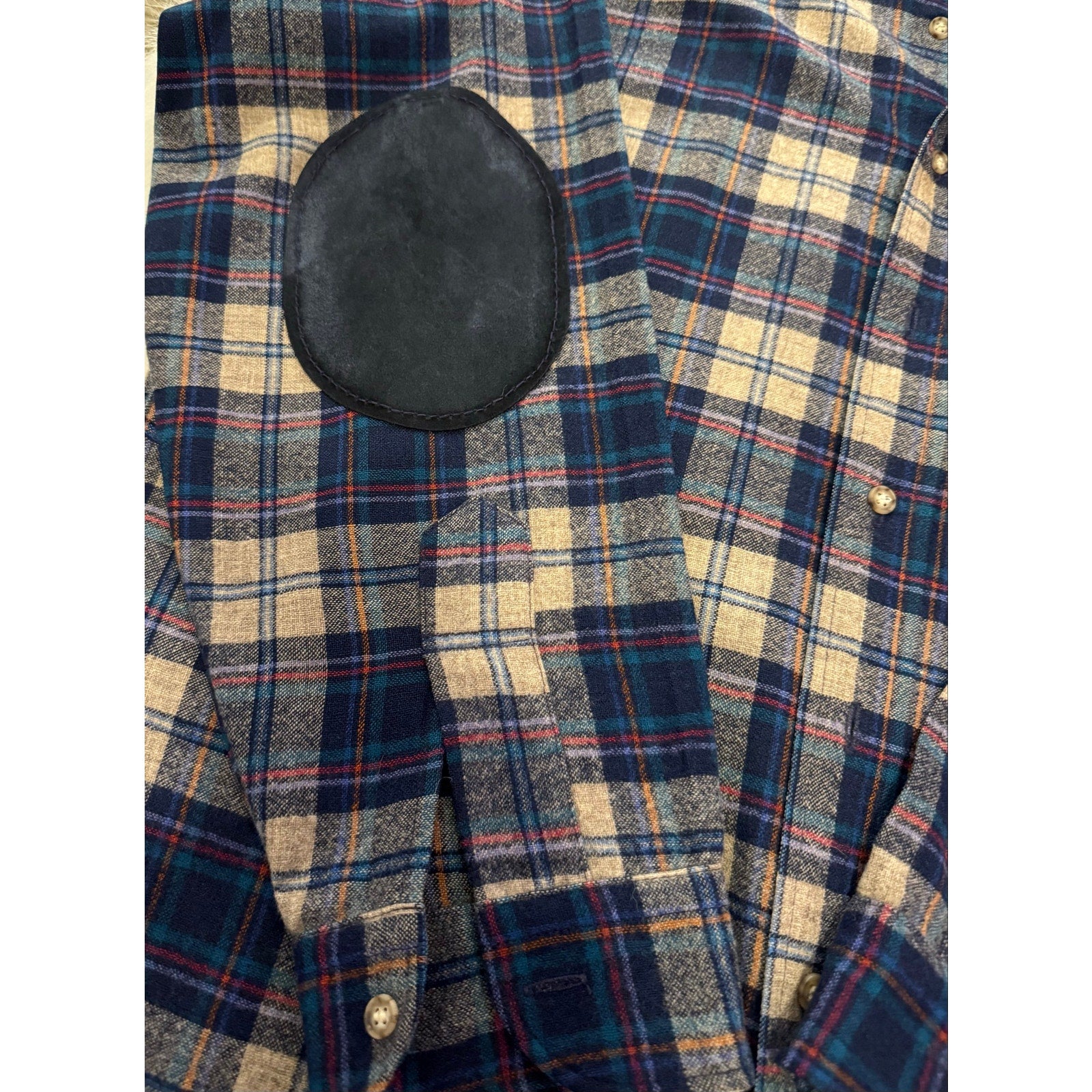 Vintage 1970s Pendleton Woolen Mills Plaid Flannel Shirt with Elbow Patches L