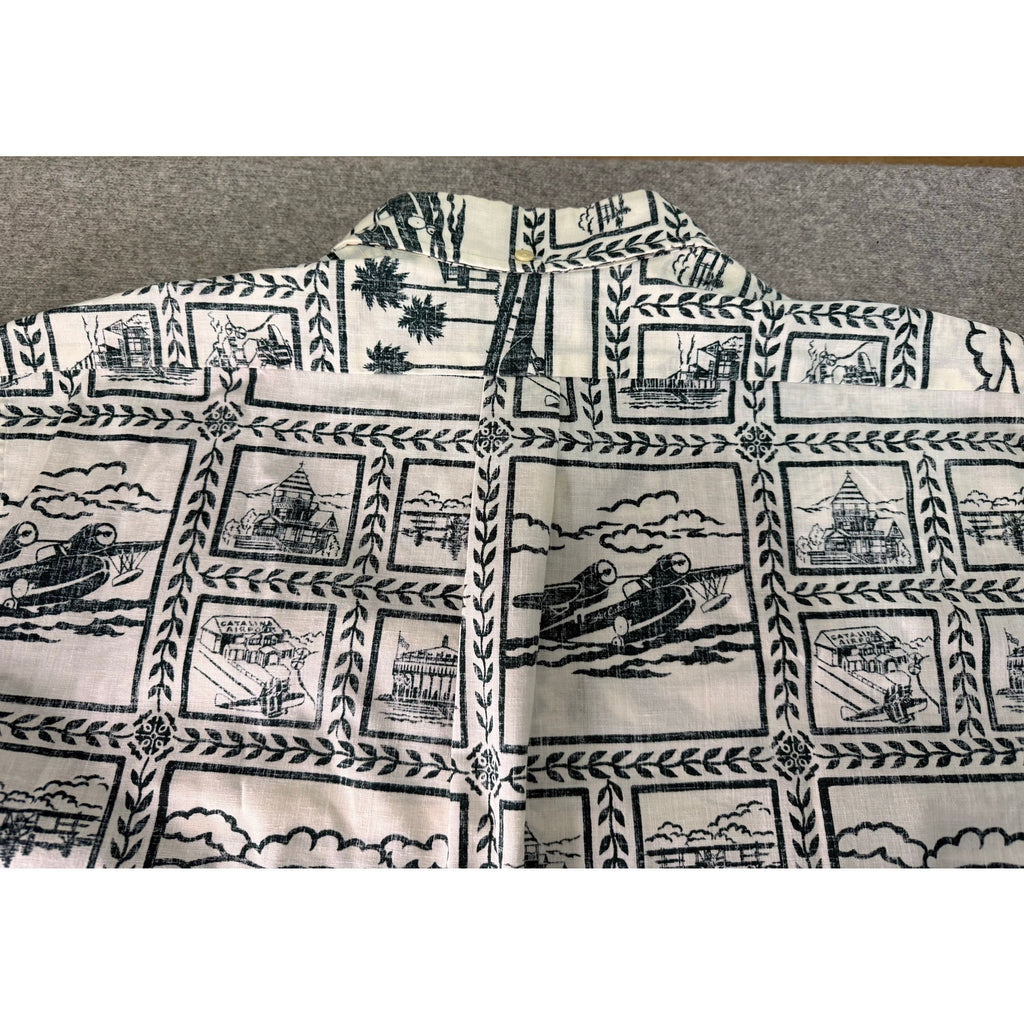 Reyn Spooner XXL Vintage Hawaiian Shirt Catalina Airport Seaplane Print Cotton
