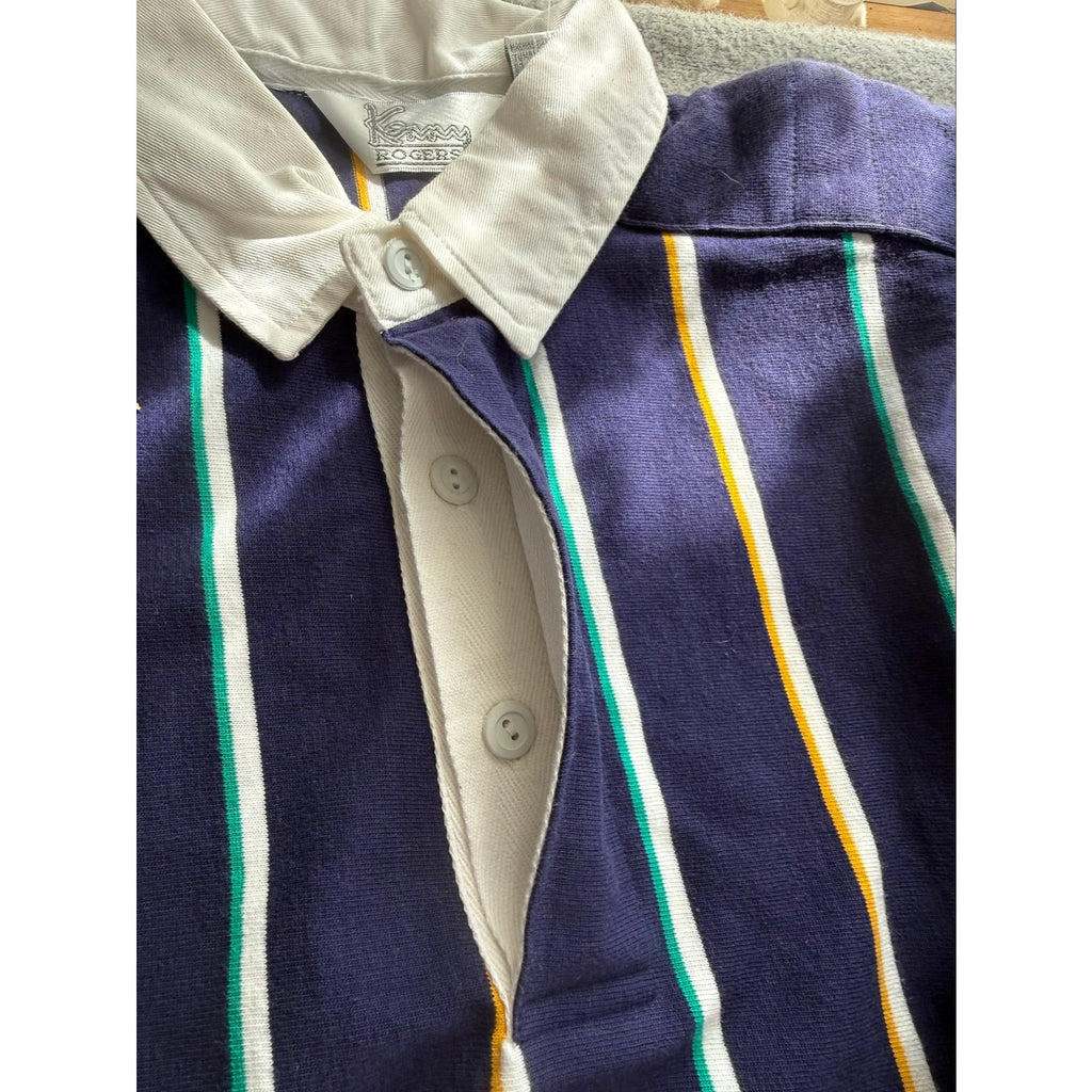 Vintage Kenny Rogers Purple Striped Heavyweight Cotton Rugby Shirt NWT Size L