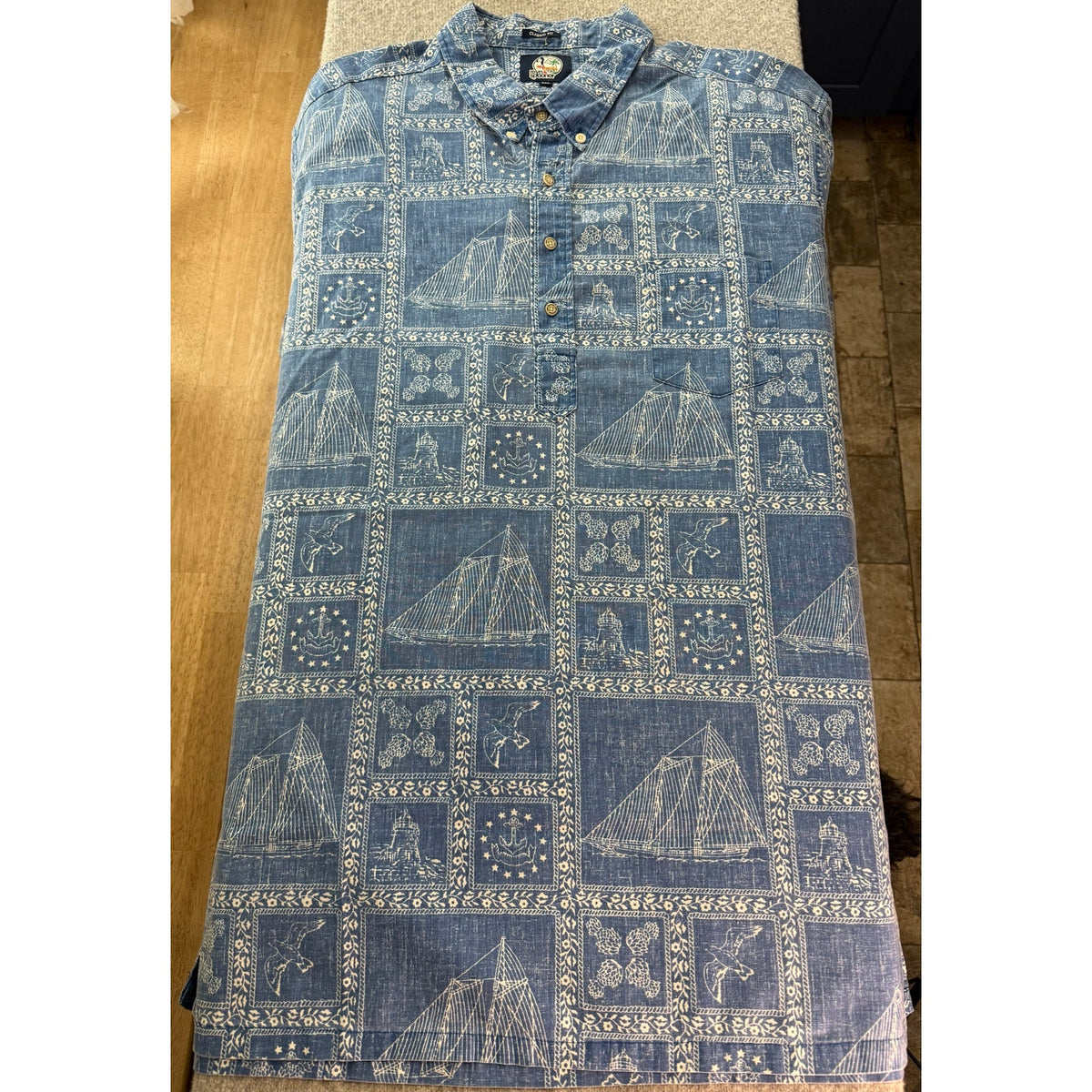 Reyn Spooner Lahaina Sailor Blue Cotton Blend Pullover Hawaiian Shirt Mens 3XL