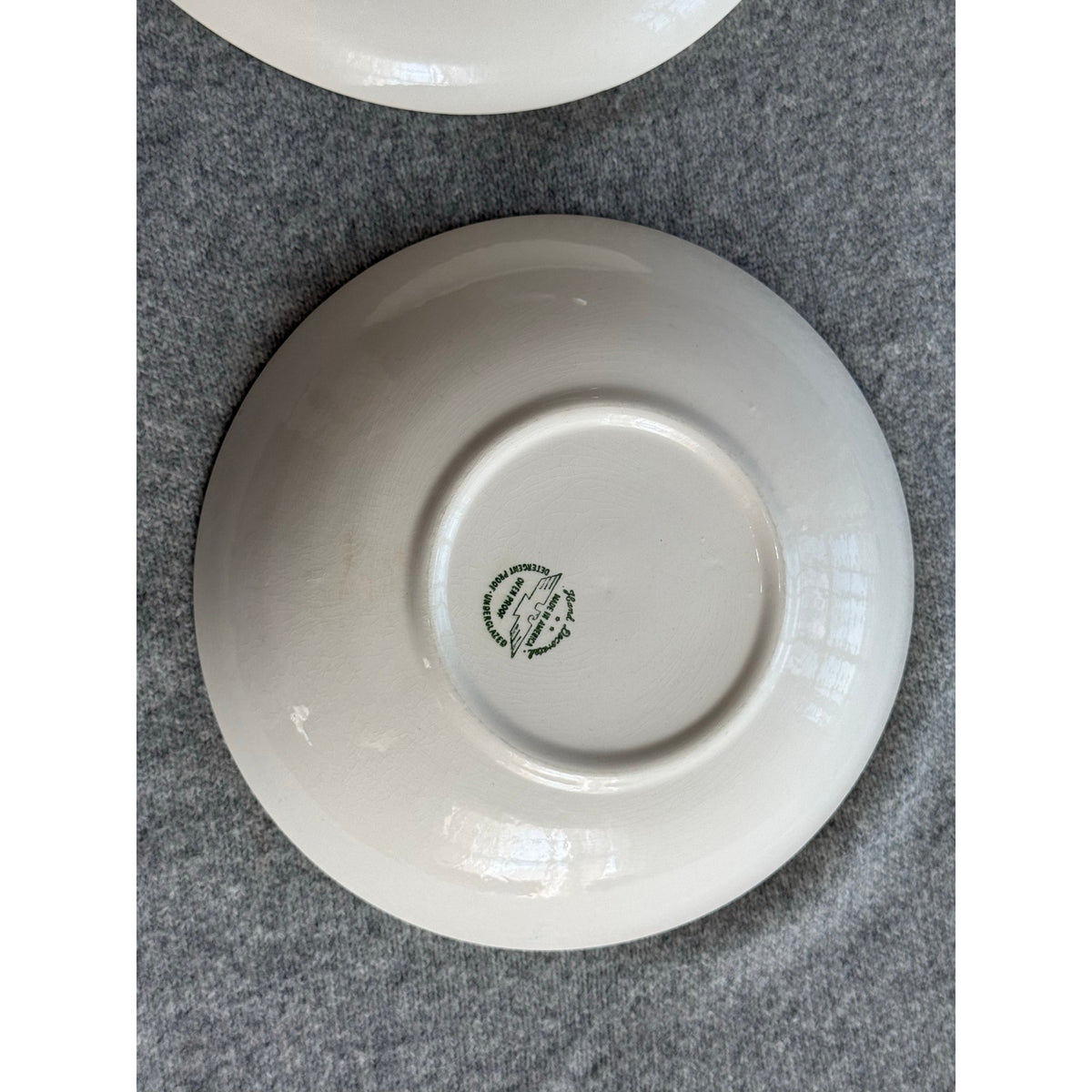 Vintage Hand Decorated USA Pottery Serving Bowl Plate Set Blue Leaf Floral Craft