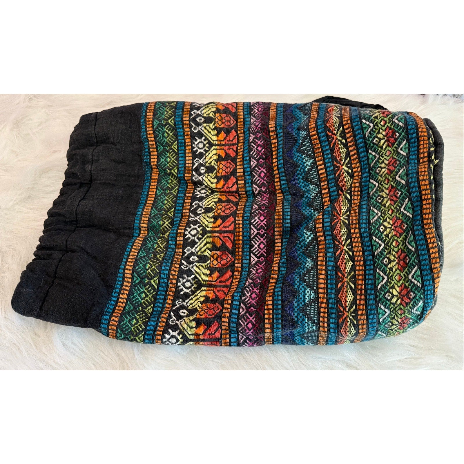 Vtg 80s Padded Aztec Tribal Woven Bucket Backpack Costa Rica Hippie Slouchy Bag