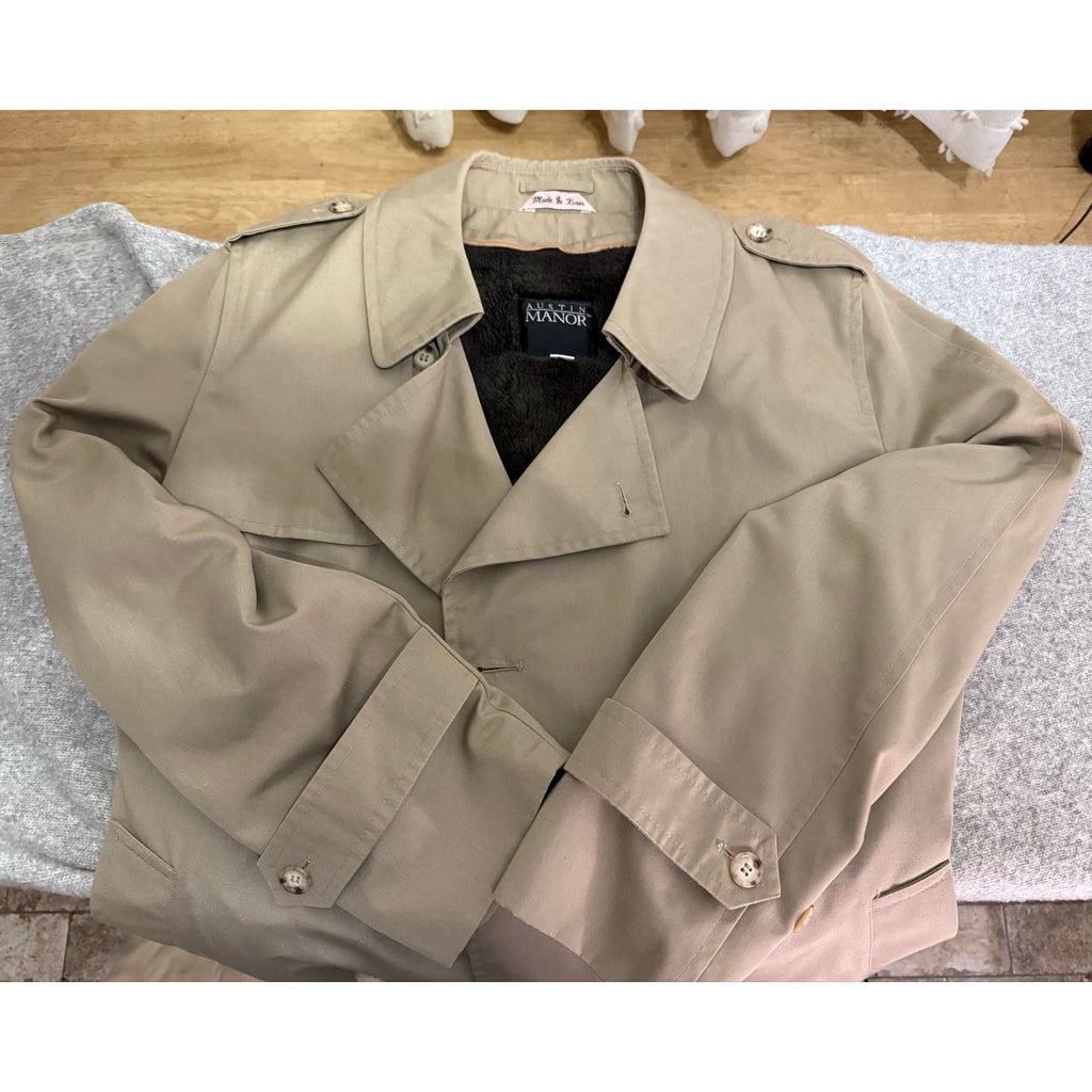 Flawless Vintage Austin Manor Trench Mens 40 Reg Double Breasted Faux Fur Liner