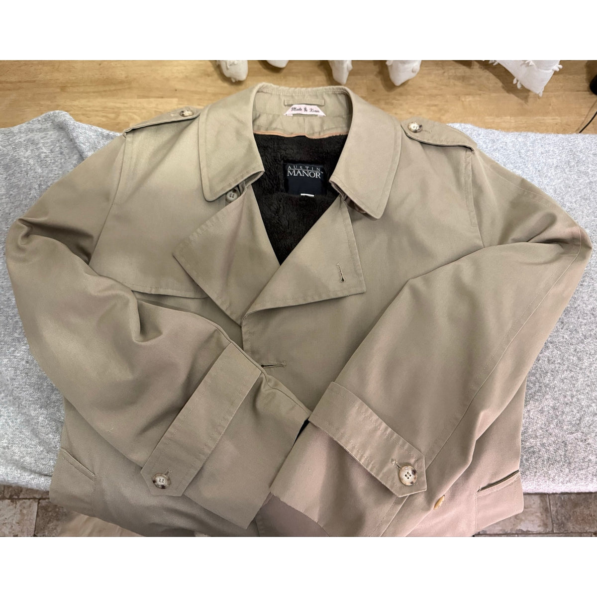 Flawless Vintage Austin Manor Trench Mens 40 Reg Double Breasted Faux Fur Liner