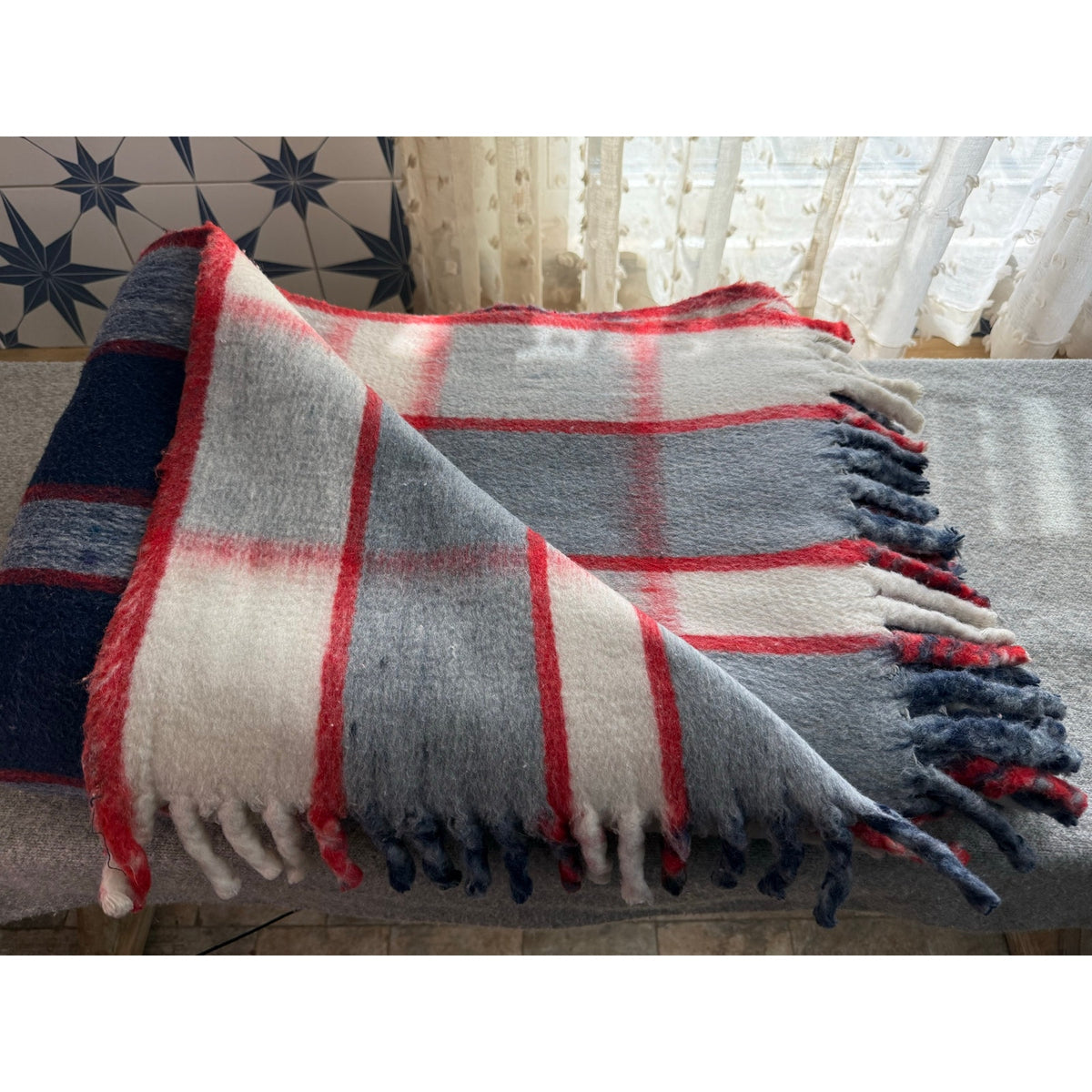 Vintage Heavy Double Face Wool Blanket Twin 68x86 Reversible Plaid Heirloom