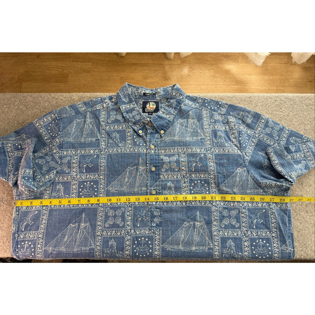 Reyn Spooner Lahaina Sailor Blue Cotton Blend Pullover Hawaiian Shirt Mens 3XL