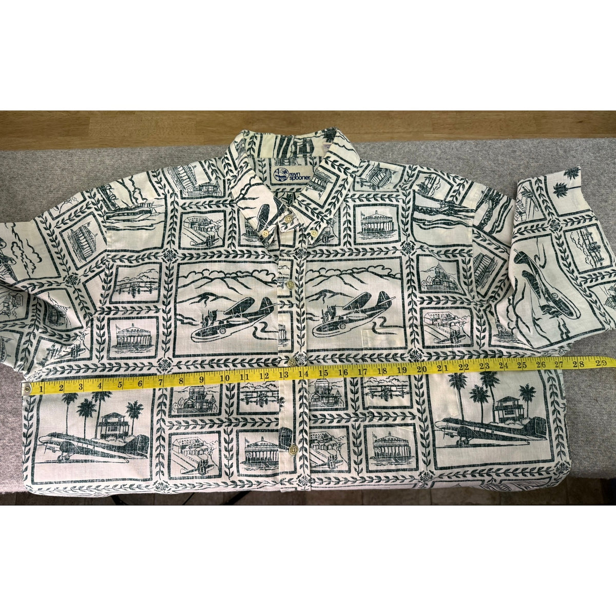 Reyn Spooner XXL Vintage Hawaiian Shirt Catalina Airport Seaplane Print Cotton
