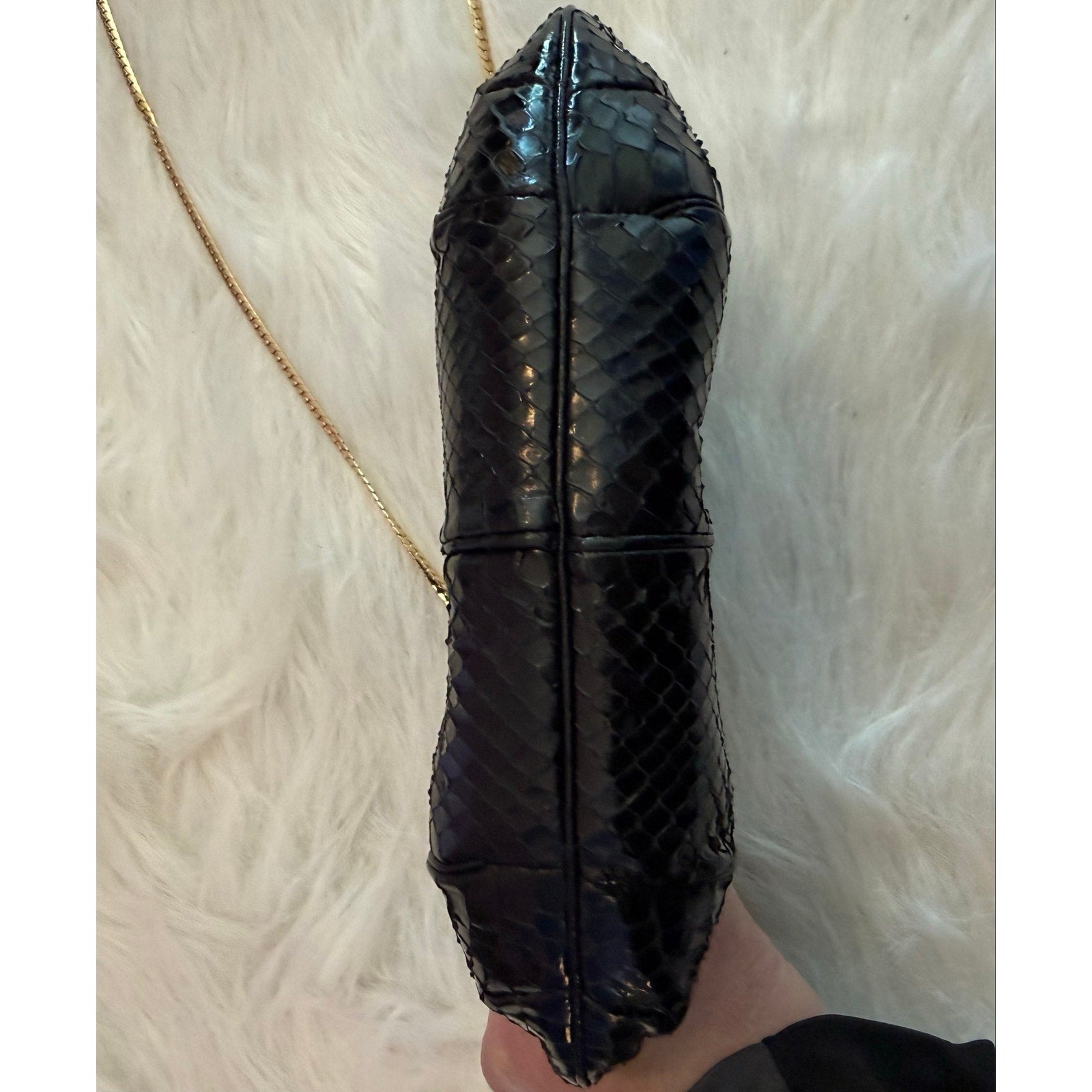 Vintage Judith Leiber Black Snakeskin Frame Clutch Bag 80s Evening Crossbody