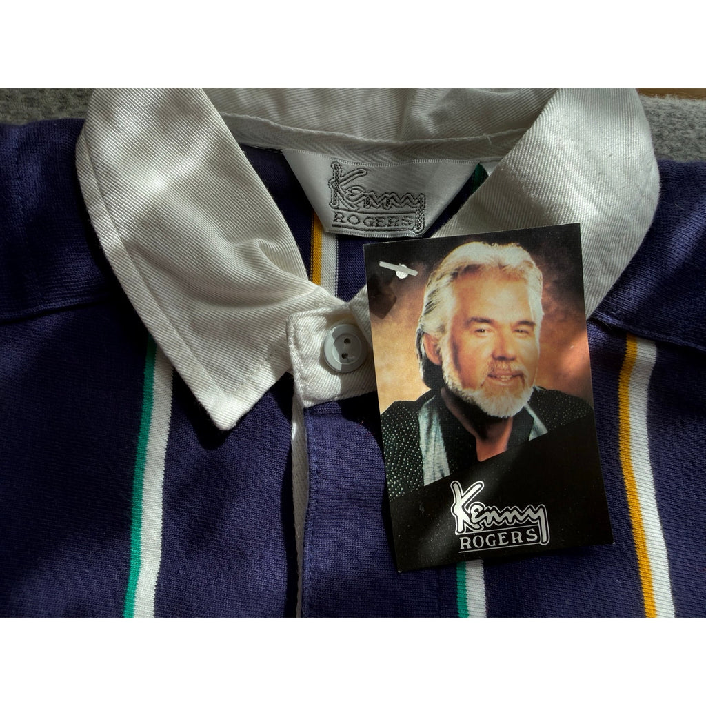 Vintage Kenny Rogers Purple Striped Heavyweight Cotton Rugby Shirt NWT Size L