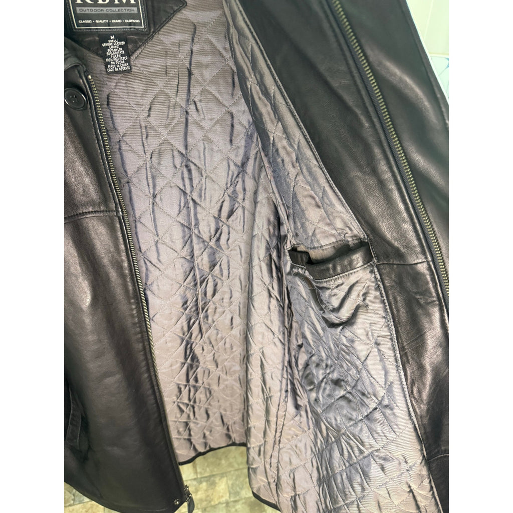 Vintage RBM Black Leather Quilted Lining Jacket Coat Mens 49 Chest M Y2K