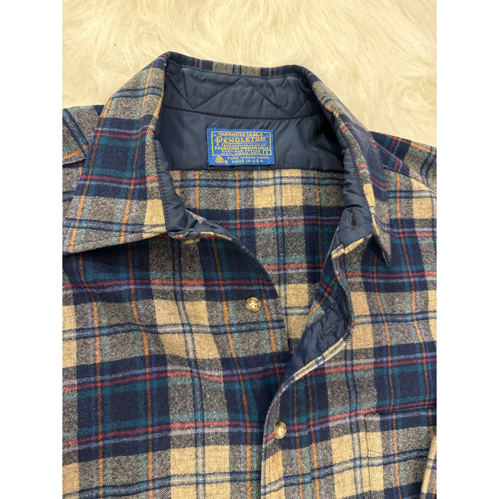 Vintage 1970s Pendleton Woolen Mills Plaid Flannel Shirt with Elbow Patches L