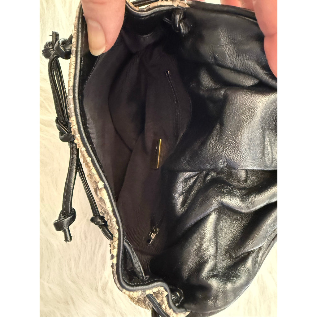 1980s Meyers USA Exotic Python Snakeskin Pouch Bag w/ Abalone Shell Statement