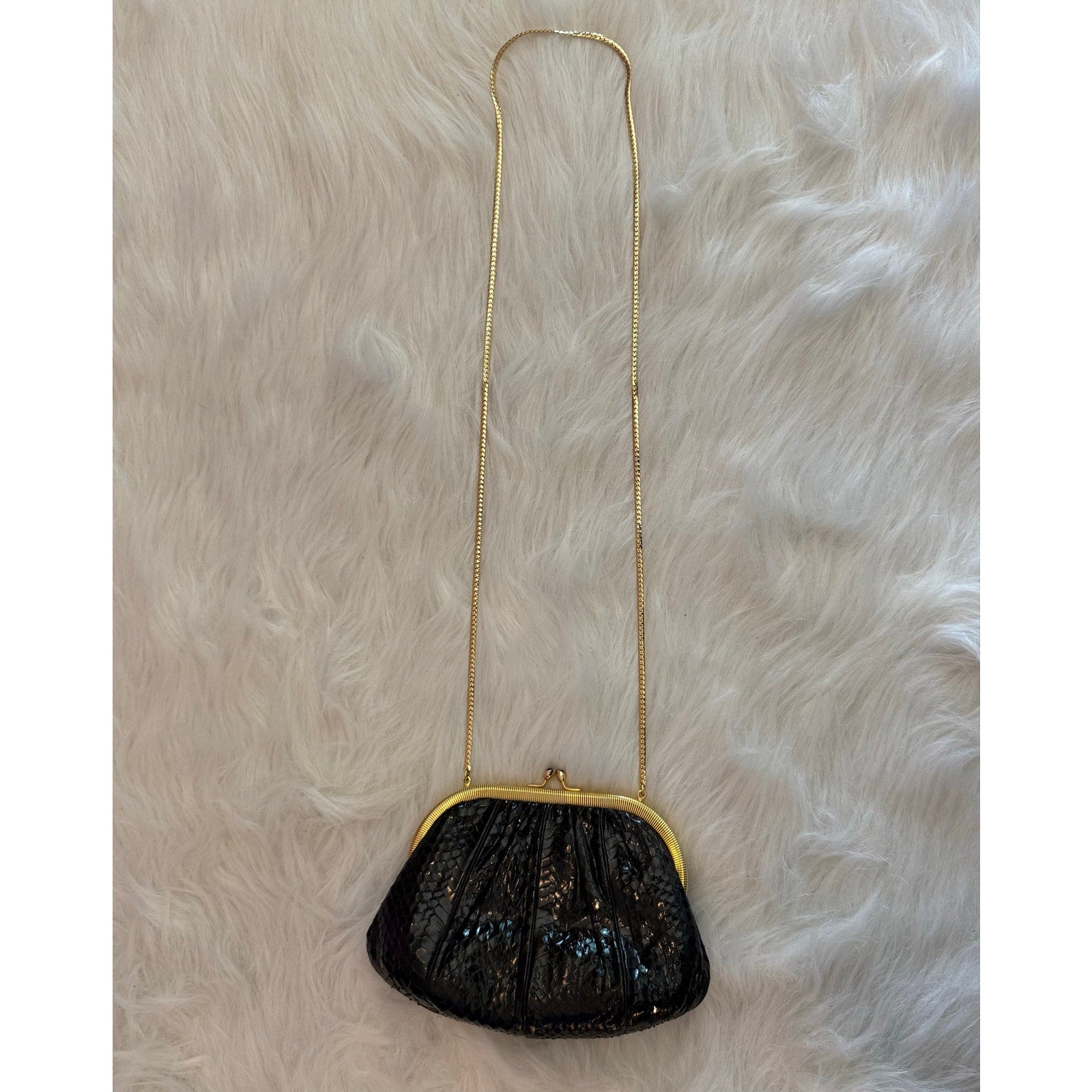 Vintage Judith Leiber Black Snakeskin Frame Clutch Bag 80s Evening Crossbody