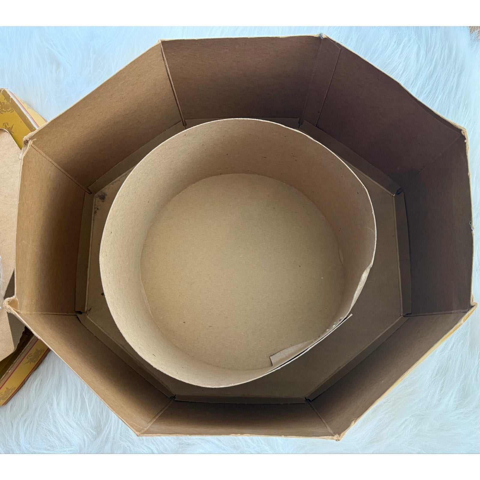 Vintage 1950s Knox NY Octagonal Hat Box Gold Cardboard Mid Century Prop Insert