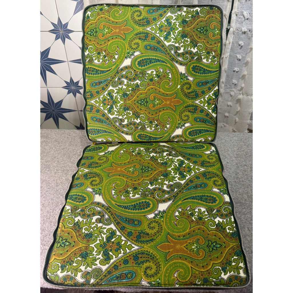 Vintage Green Vinyl and Paisley Zip Cushion Set