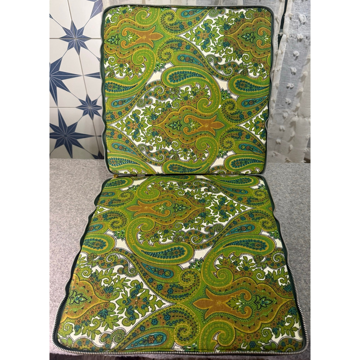 Vintage Green Vinyl and Paisley Zip Cushion Set