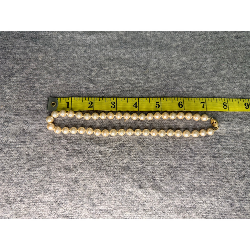 Vintage 1960s Marvella Hand Knotted Faux Pearl Choker Necklace 15 Inch Cream Gold