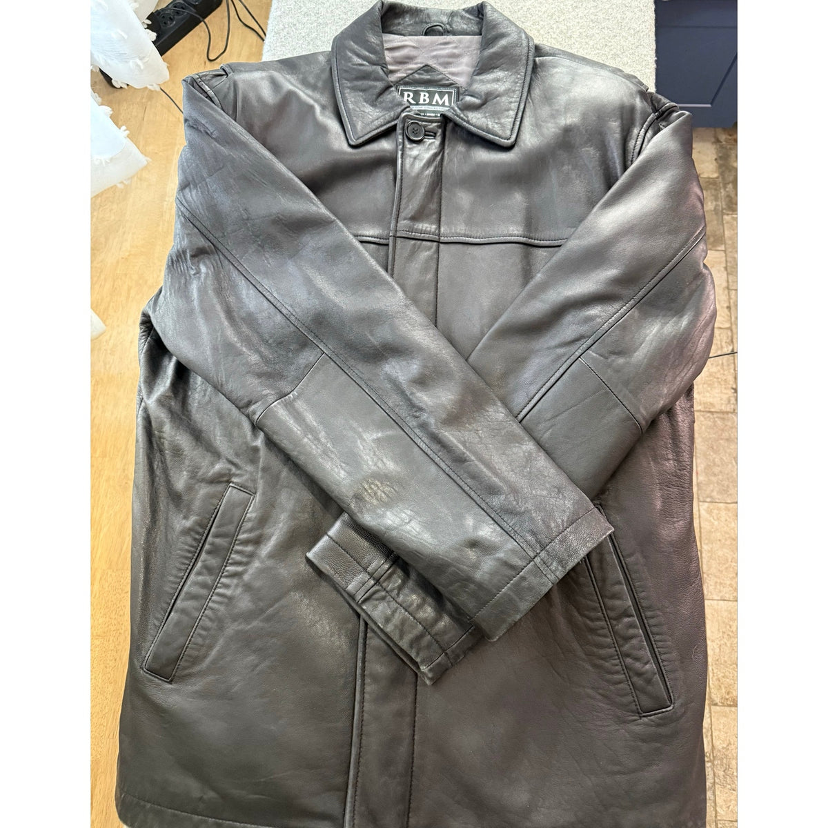 Vintage RBM Black Leather Quilted Lining Jacket Coat Mens 49 Chest M Y2K