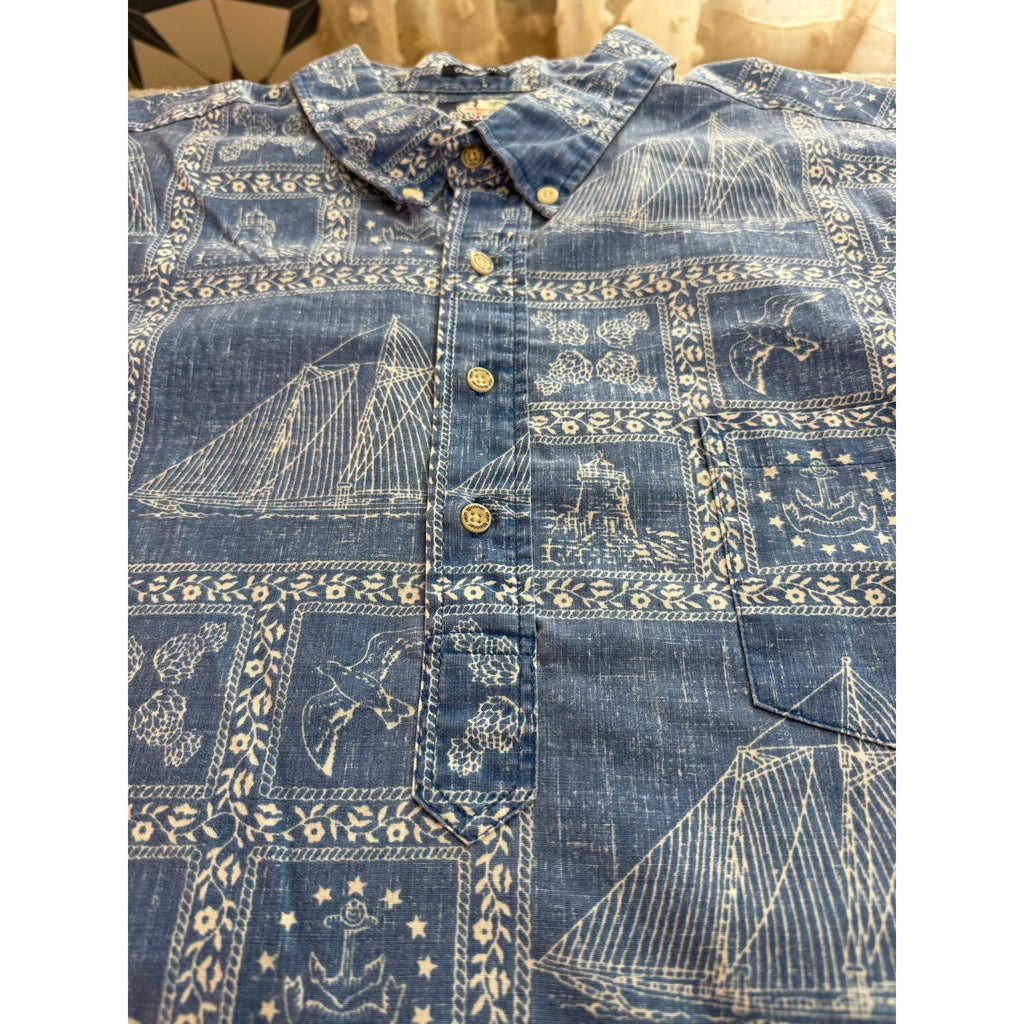 Reyn Spooner Lahaina Sailor Blue Cotton Blend Pullover Hawaiian Shirt Mens 3XL