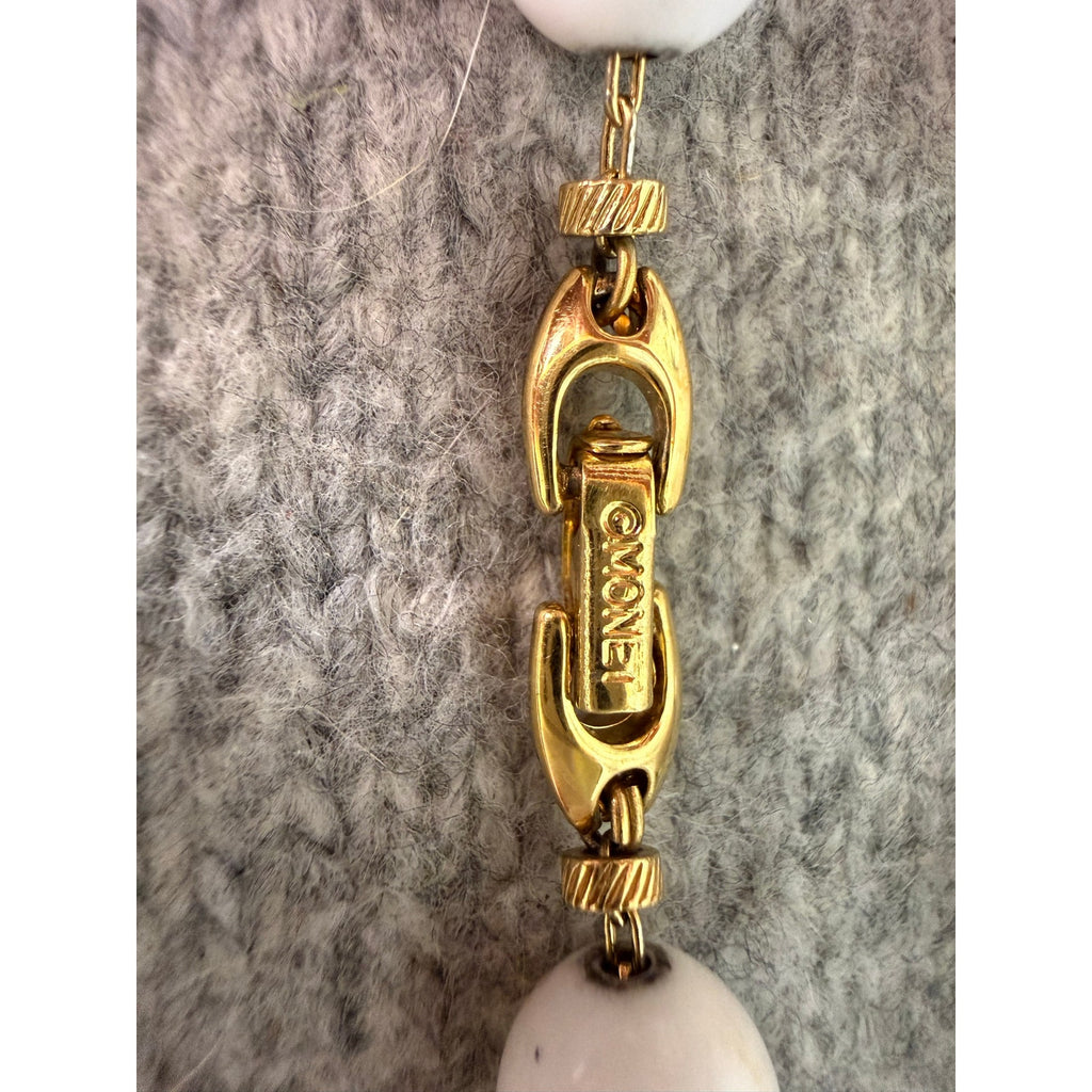 Vintage Monet Lot of 2 White Bead Necklaces 30 Inch Single Strands