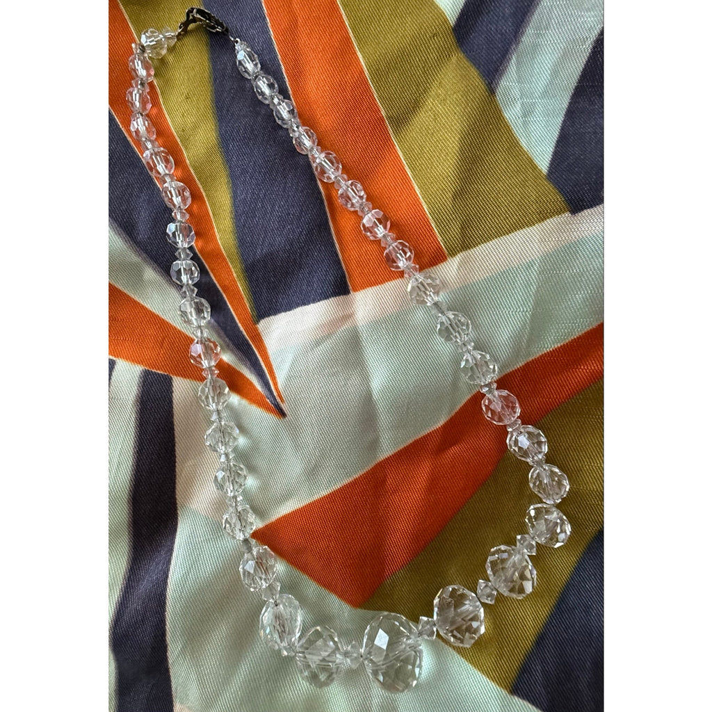 Vintage 1930s-40s Graduated Faceted Crystal Necklace with Sister Hook Clasp