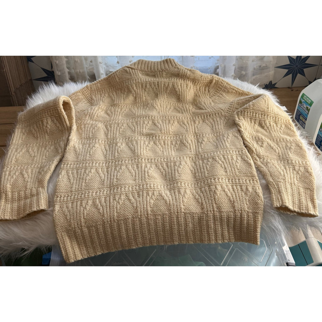 VTG Pendleton Wool Sweater Mens L Cream Fisherman Cable Knit V Neck USA