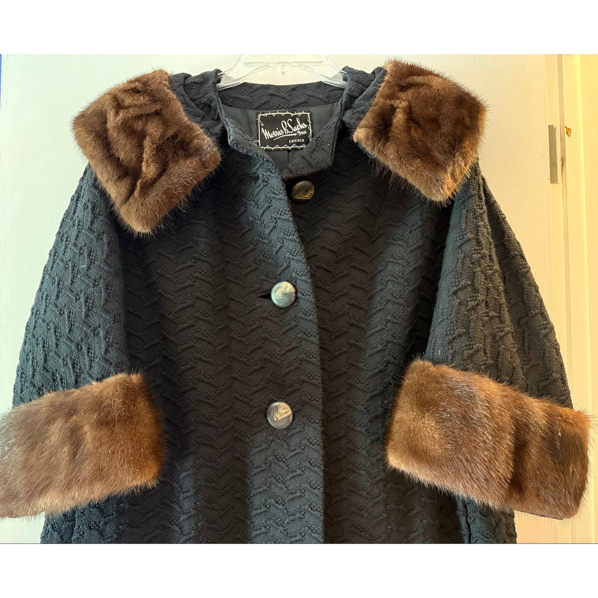 Vintage 50s Morris B Sachs Wool Mink Trim Swing Coat Plus Size XL 25 PTP