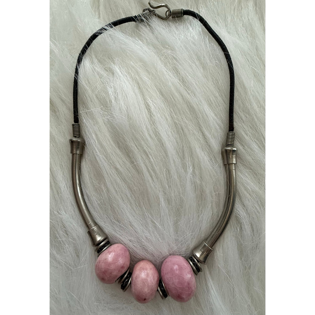 Vintage 90s Boho Pink Ceramic Choker Necklace Southwestern