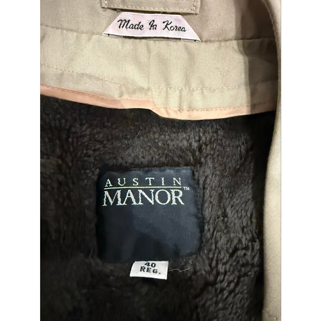 Flawless Vintage Austin Manor Trench Mens 40 Reg Double Breasted Faux Fur Liner