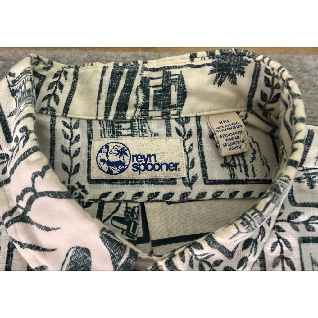 Reyn Spooner XXL Vintage Hawaiian Shirt Catalina Airport Seaplane Print Cotton