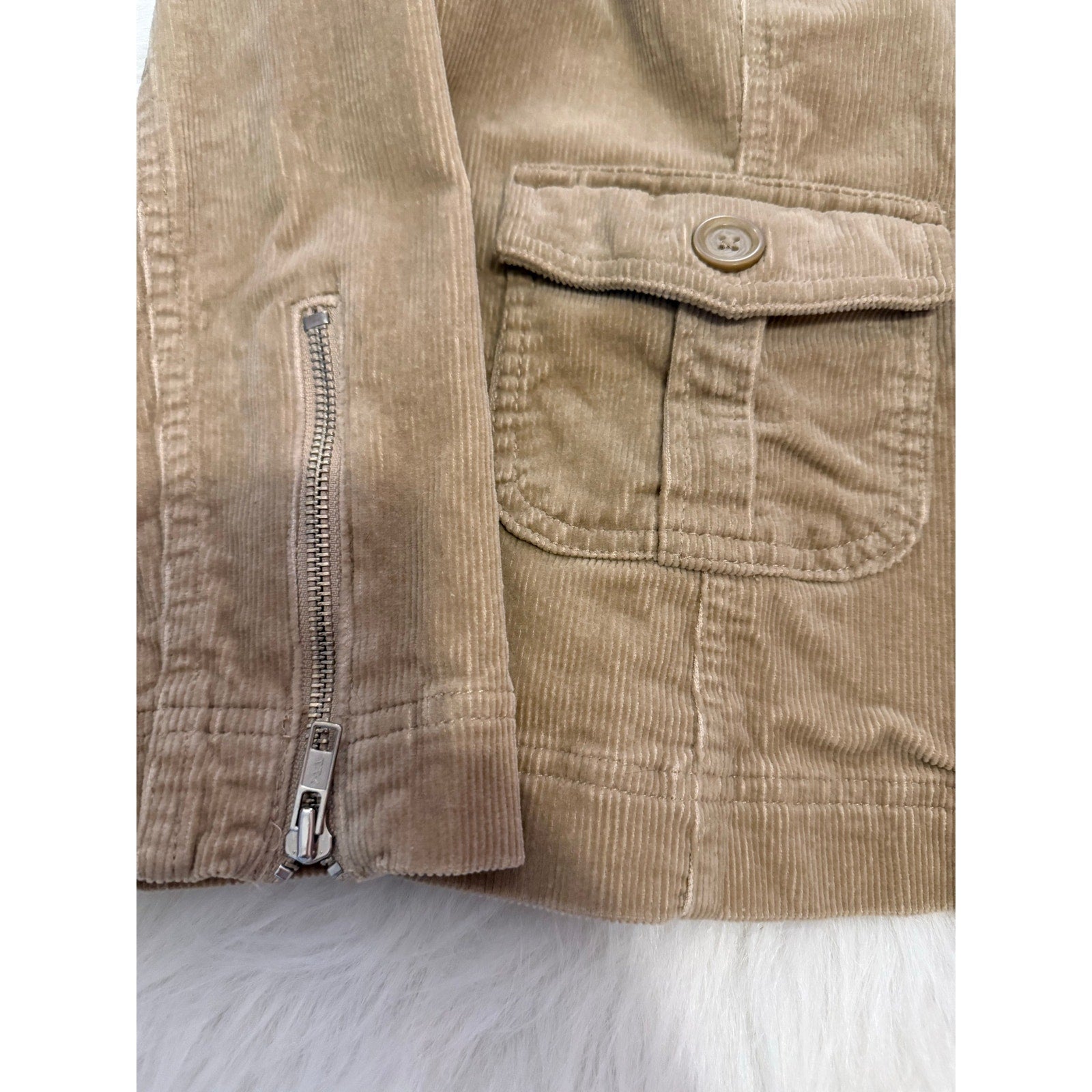 Vintage Y2K Fashion Bug Corduroy Zip Up Jacket Tan Beige Ribbed Coat XL