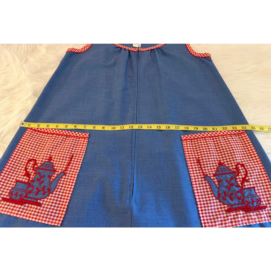 Vintage 1970s Komar In & Out Shift Blue Zipper Front House Dress M With Tags