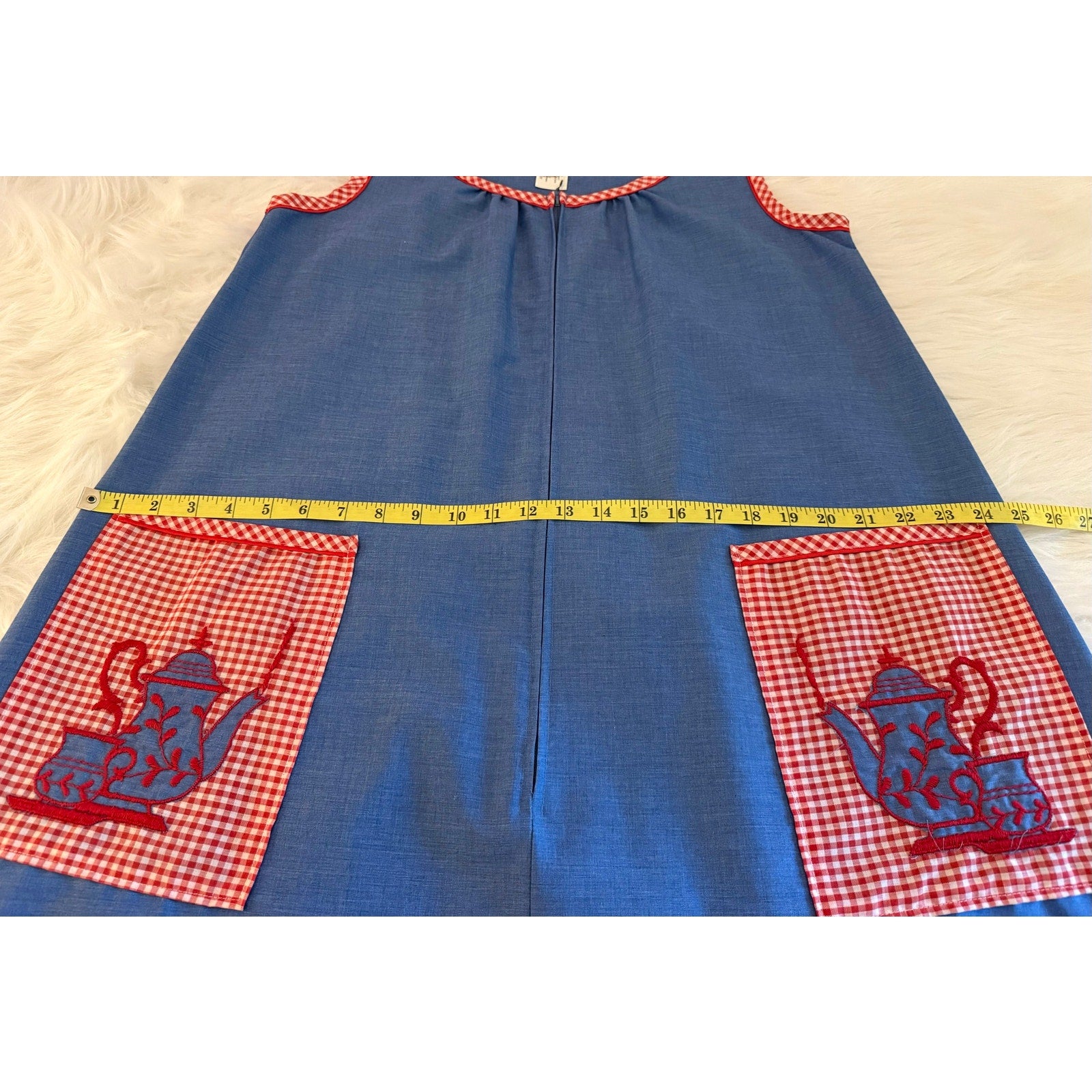 Vintage 1970s Komar In & Out Shift Blue Zipper Front House Dress M With Tags