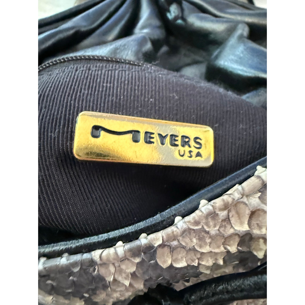 1980s Meyers USA Exotic Python Snakeskin Pouch Bag w/ Abalone Shell Statement