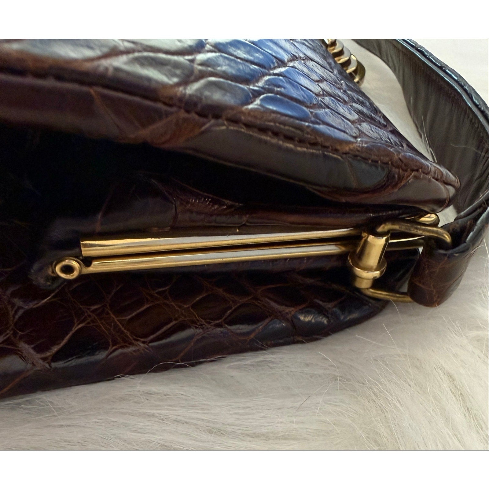 Vintage 1960s Genuine Alligator/Croc Handbag Structured Mid Century Brown Purse