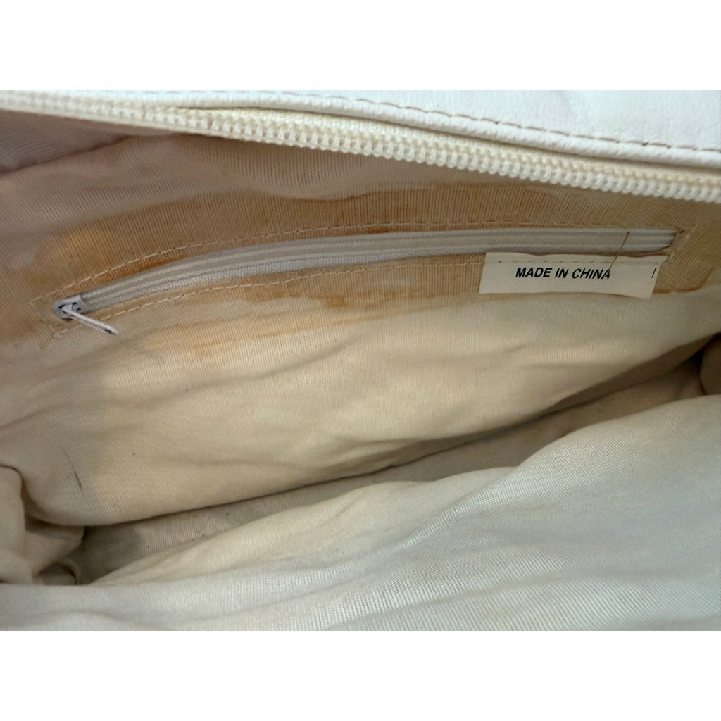 Vintage 80s 90s White Metal Mesh Crossbody Bag Gold Interwoven Chain Evening
