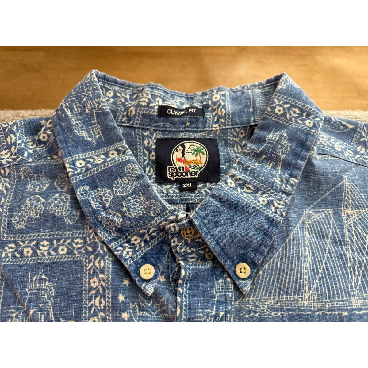 Reyn Spooner Lahaina Sailor Blue Cotton Blend Pullover Hawaiian Shirt Mens 3XL