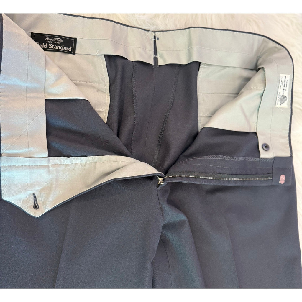 Vintage Marshall Field's Wool Trousers 70s 80s Dark Gray Pants 38x30.5 w/3" hem
