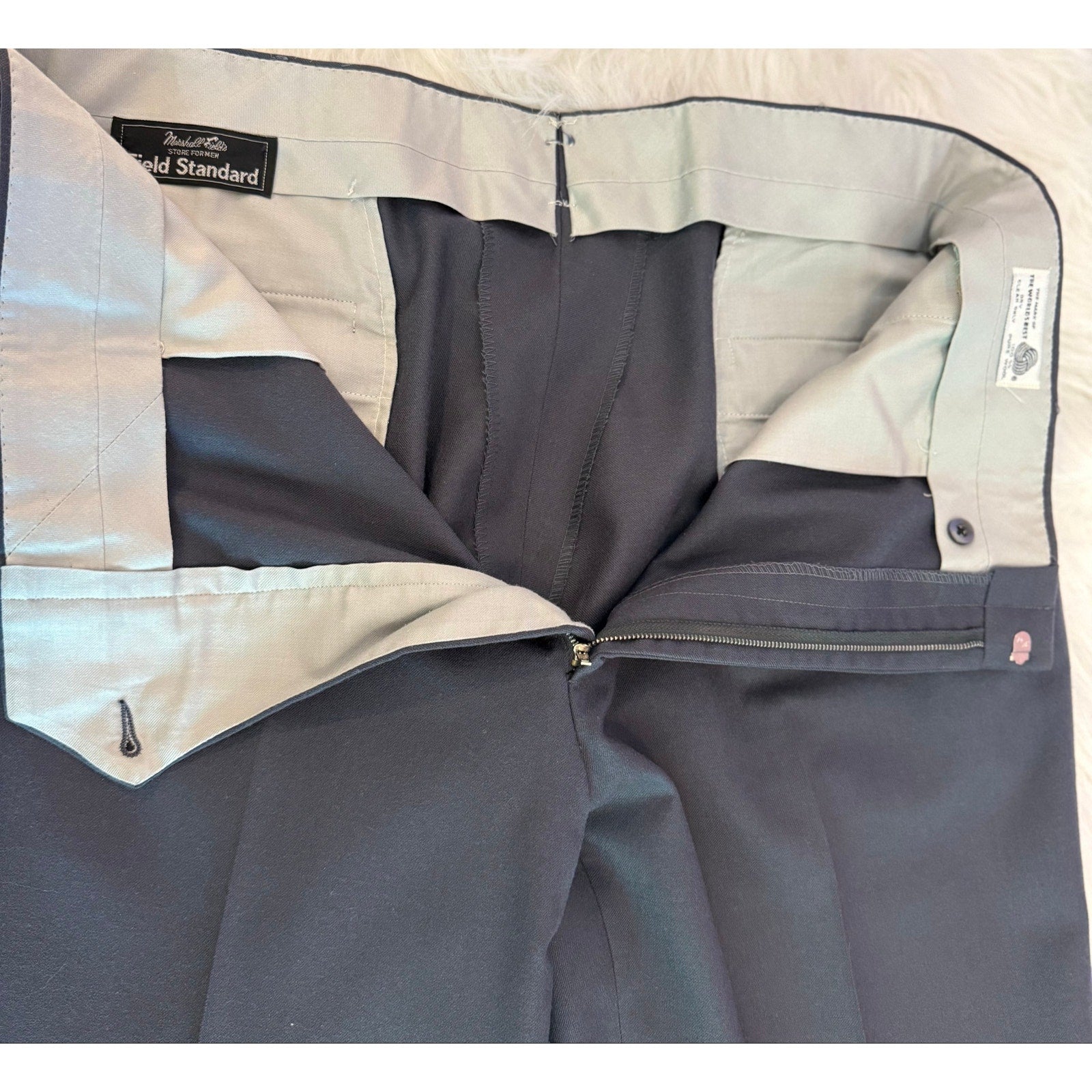 Vintage Marshall Field's Wool Trousers 70s 80s Dark Gray Pants 38x30.5 w/3" hem